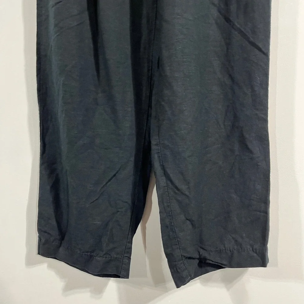H&M Euro Summer Fisherman Linen Blend Elastic Waist Wide Leg Crop Pants Women XS